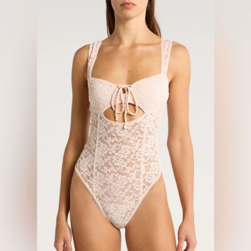 Free People Blush Lace Bodysuit